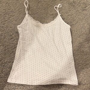 Brandy Melville White Lace-Trim Cami Tank with Light Blue Micro Print